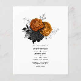 Svart och orange blomster gotiskt bröllop flygblad