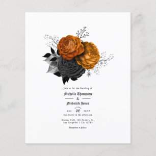 Svart och orange blomster gotiskt bröllop flygblad