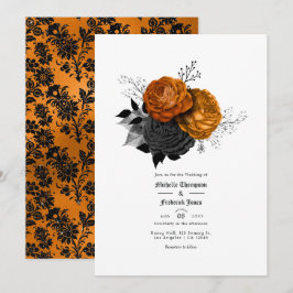 Svart och orange blomster gotiskt bröllop inbjudningar