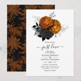 Svart och orange blomster gotiskt bröllopsinbjudan inbjudningar