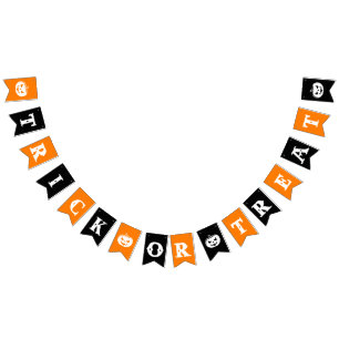 Svart och Orange Bus eller godis Halloween fest Vimplar
