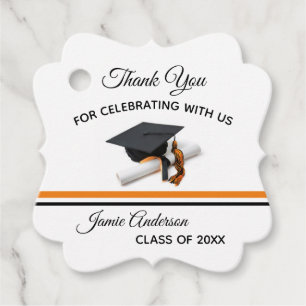 Svart och Orange Cap & Tassel STUDENTEN Gåvor Etiketter