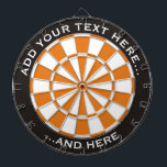 Svart och Orange Dartboard med anpassningsbar text Darttavla<br><div class="desc">Dartboard med svart och orange färg och två anpassningsbars textområden på en cirkel.</div>