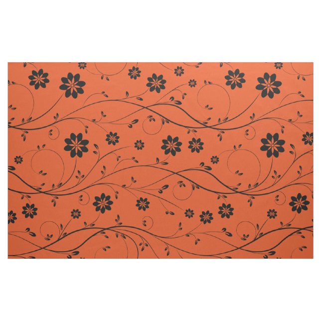Svart och Orange, delikat Blommönster Tyg (Fat Quarter)