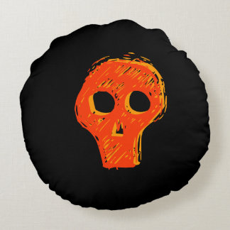 svart och orange dödskalle Halloween-kudde Rund Kudde