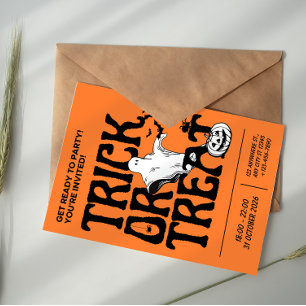 Svart och orange enkel trick or treat halloween inbjudningar