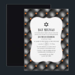 Svart och Orange Gem Faux Leather Bat mitzvah Inbjudningar<br><div class="desc">Svartläder och orange,  gem-läder bat mitzvah inbjudan designad för att snabbt och enkelt kunna anpassas till dina händelsespecifikationer.</div>