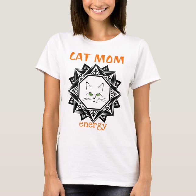 Svart och Orange Geometric Cat Mamma T Shirt (Framsida)