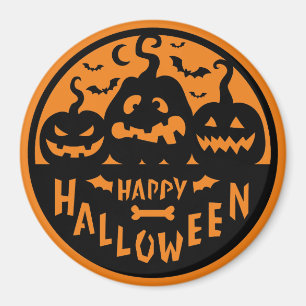 Svart och Orange Glad Halloween Magnet