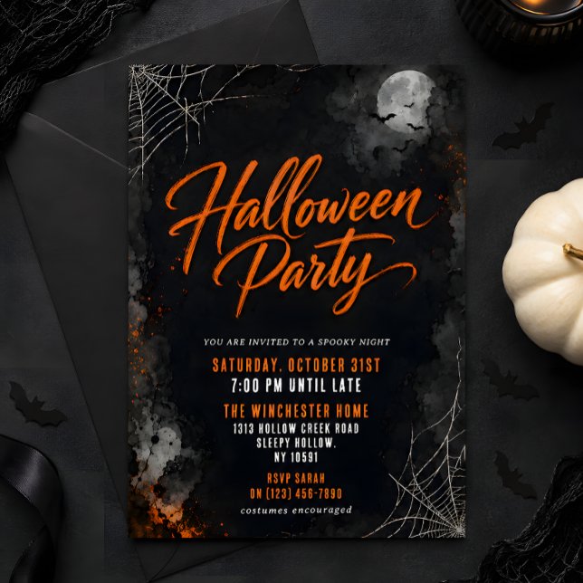 Svart och orange Grunge Halloween-fest Inbjudningar (Skapare uppladdad)