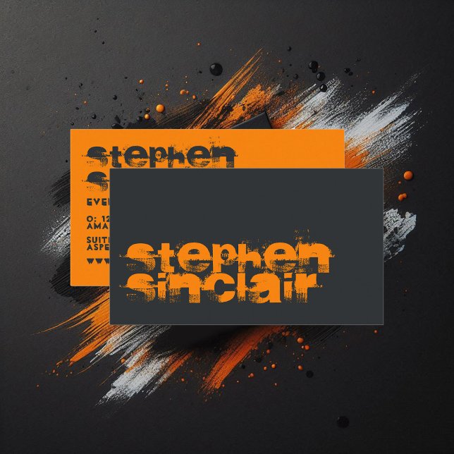 Svart och orange Grunge-typografi Visitkort (Black and Orange Grunge Typography Business Card)