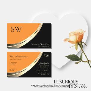 Svart och Orange Guld-dekoration med Monogram Mode Visitkort