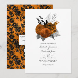 Svart och orange Halloween blomster QR-kod bröllop Inbjudningar