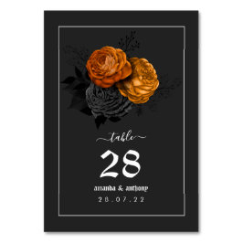 Svart och orange Halloween blomsterbröllopsmeny Bordsnummer
