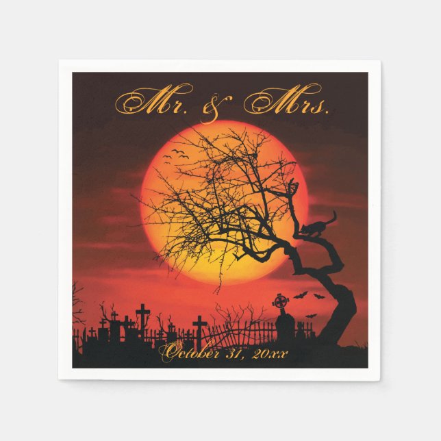 Svart och Orange Halloween Bröllop Napkins Pappersservett (Framsidan)