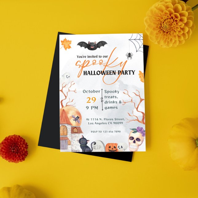 Svart och orange Halloween fest-inbjudan Inbjudningar (Skapare uppladdad)