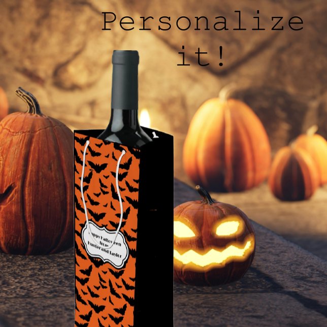 Svart och Orange Halloween Fladdermus (Personalize these wine bags for 
extra special Halloween gifts.)
