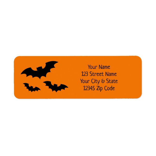 Svart och orange Halloween fladdermus-returetikett Returadress Etikett (Framsidan)