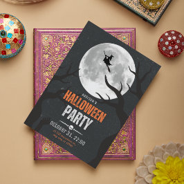 Svart och orange Halloween fullmåne Kort