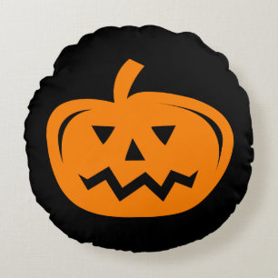 Svart och orange Halloween-pumpakudde Rund Kudde
