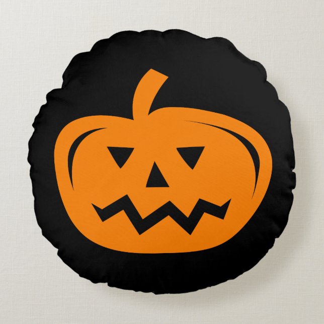 Svart och orange Halloween-pumpakudde Rund Kudde (Framsidan)