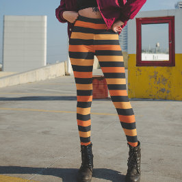 Svart och Orange Halloween Rand Leggings