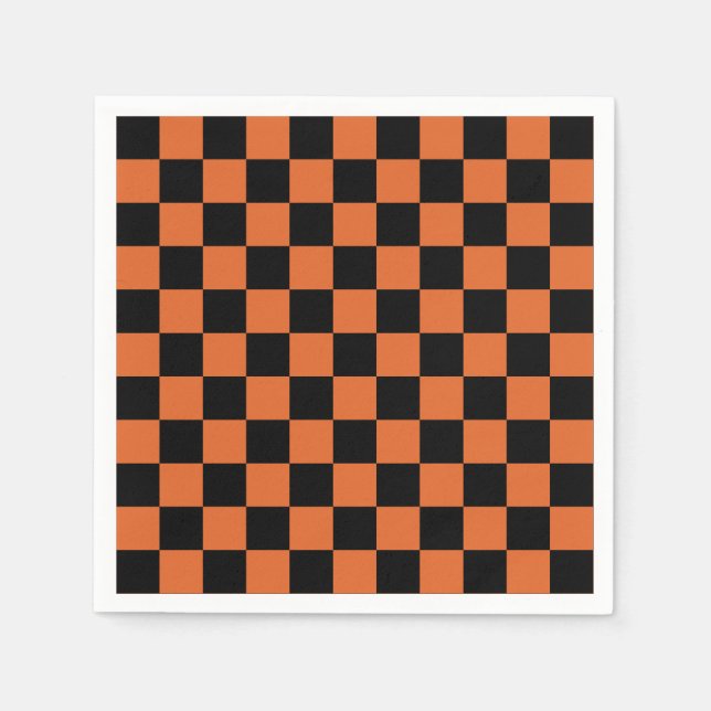 Svart och orange Halloween-rutig mönster  Pappersservett (Framsidan)