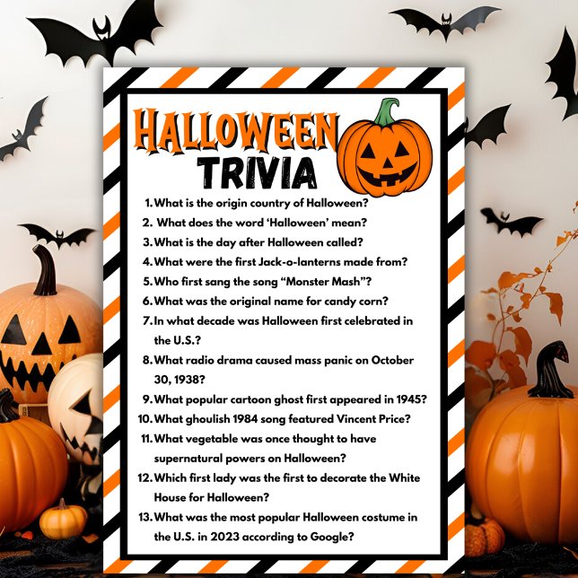 Svart och Orange Halloween-spelkort Inbjudningar (Black And Orange Halloween Trivia Game Card)