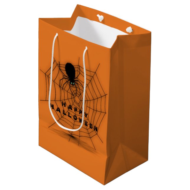 Svart och Orange Halloween Spindelnät Gift Bag (Framsidan Vinklad)