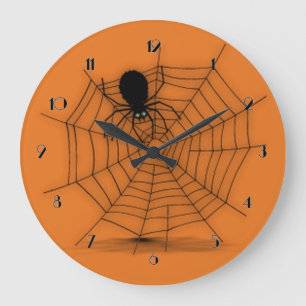 Svart och Orange Halloween-Spindelnätets väggklock Stor Klocka