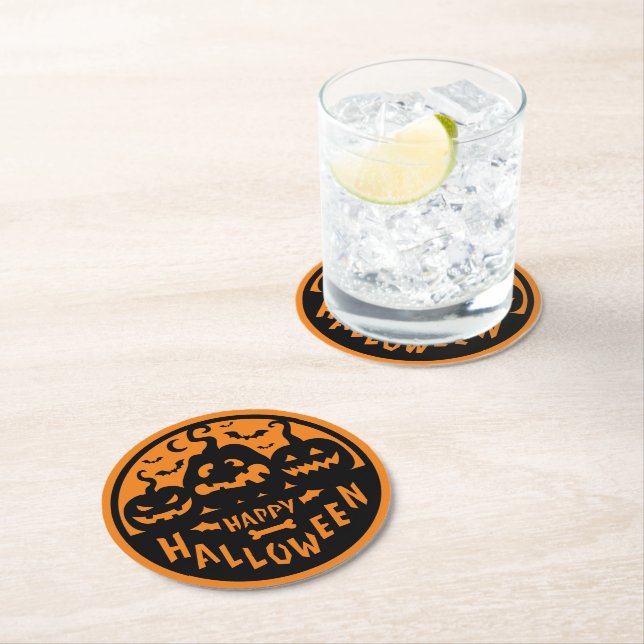 Svart och Orange Happy halloween Underlägg Papper Rund (Insitu)