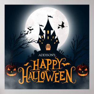 Svart och Orange Illustrative Happy halloween Poster