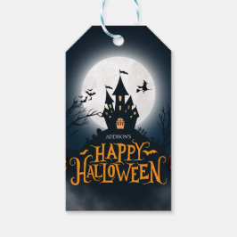Svart och Orange Illustrative Happy halloween Presentetikett