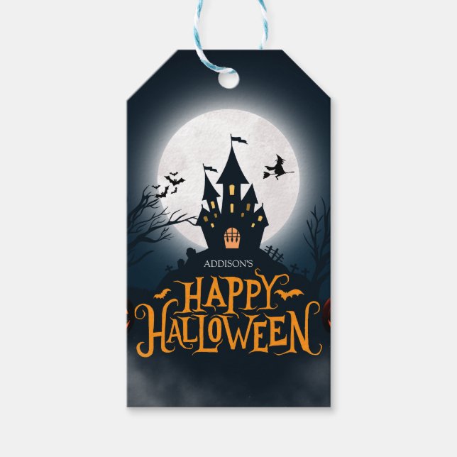 Svart och Orange Illustrative Happy halloween Presentetikett (Framsidan)
