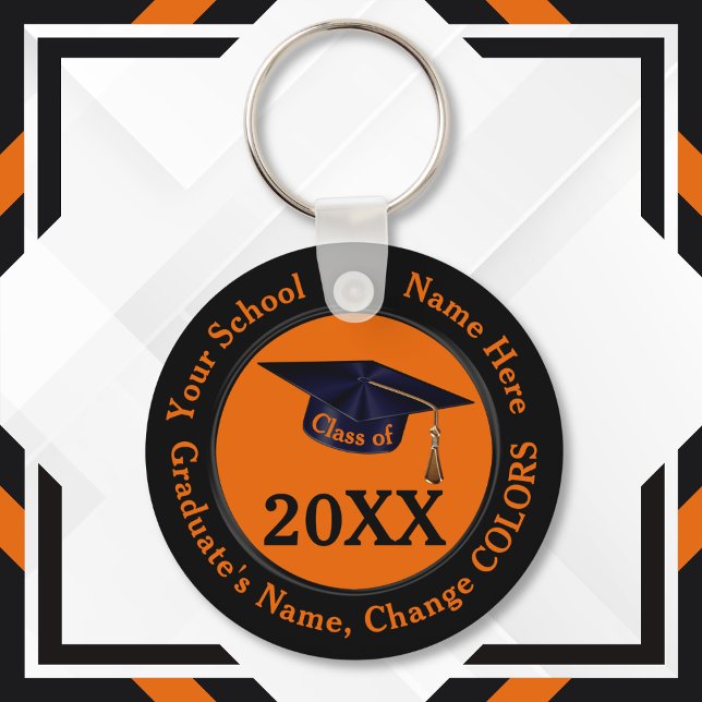 Svart och Orange, Klassåterträff Minnessaker, Åter Nyckelring (Personalized graduation keychains. Great as cheap, graduation favors. Orange and Black Keychains.)