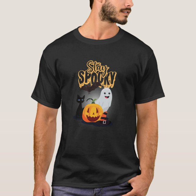 Svart och orange kuslig Halloween T Shirt (Framsida)