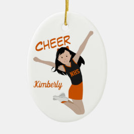 Svart och Orange med Cheerlead Black Hair Julgransprydnad Keramik