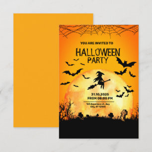 Svart och Orange, minimalistisk skräck Halloween Inbjudningar