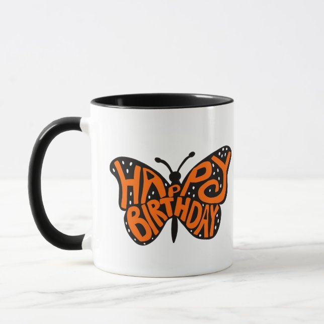 Svart och Orange, Monarch Butterfly Grattis på föd Mugg (Vänster)