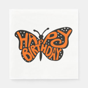 Svart och Orange, Monarch Butterfly Grattis på föd Pappersservett