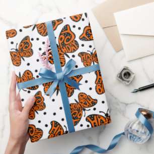 Svart och Orange, Monarch Butterfly Grattis på föd Presentpapper