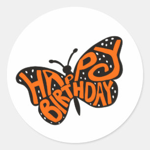 Svart och Orange, Monarch Butterfly Grattis på föd Runt Klistermärke