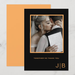 Svart och orange monogram minimalistisk foto  tack kort