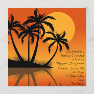 Svart och Orange ön Handflatan Träd Inbjudan