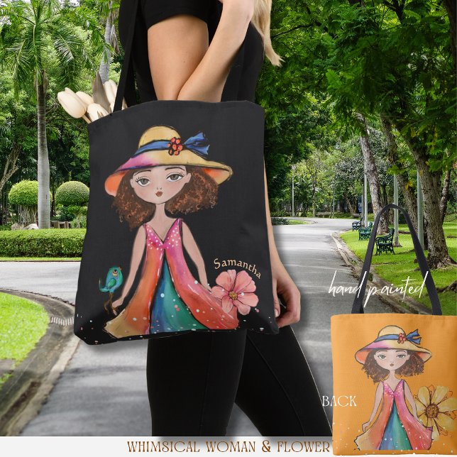 Svart och Orange - Originalt Excentrisk Tjej Tygkasse (Black and Orange - Original Whimsy Girl Tote Bag)