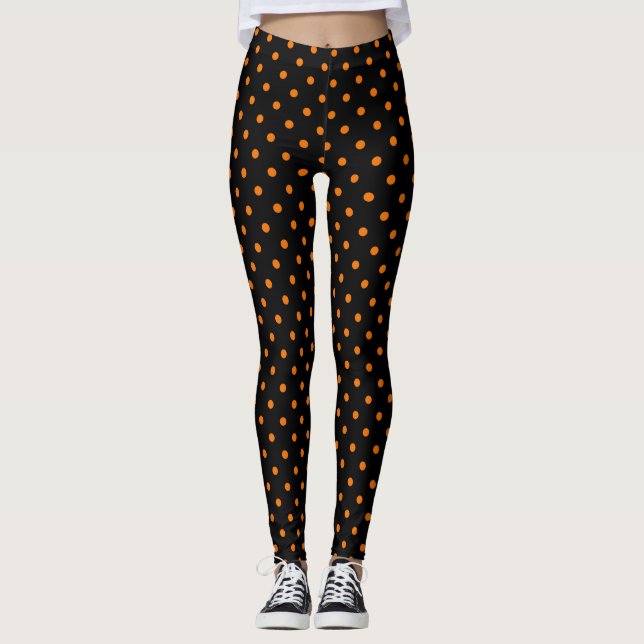 Svart och Orange Polka dots Leggings (Framsida)