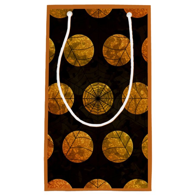 Svart och orange-polka-spindelnät-presentväska (Framsidan)