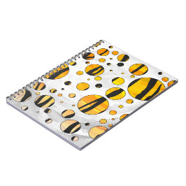 Svart och orange prickig tigertryck anteckningsbok med spiral