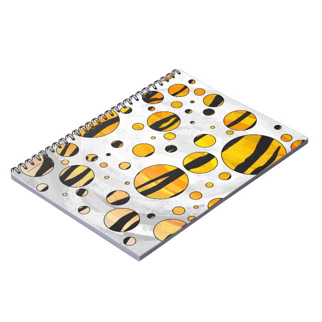 Svart och orange prickig tigertryck anteckningsbok med spiral (Vänstra Sidan)