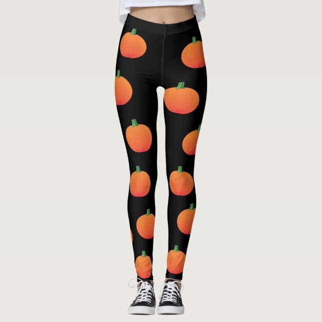Svart och orange pumpaHalloween damasker Leggings (Framsida)